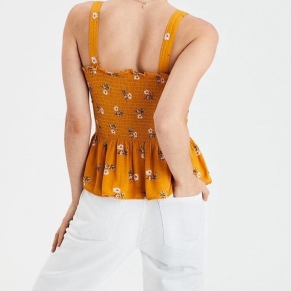 American Eagle Outfitters Mustard Floral Smocked Tank Top - Picture 2 of 6